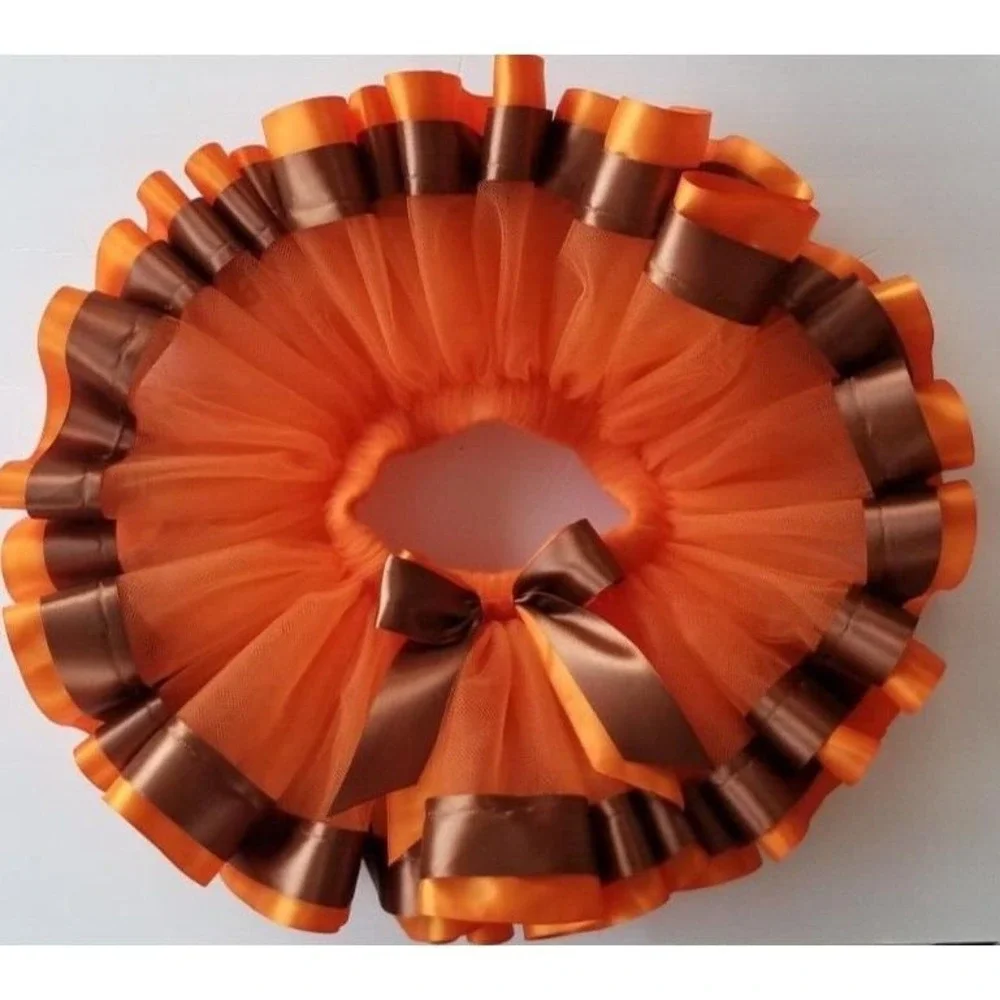 Handmade Orange Brown Tutu Skirt Girls Halloween Pumpkin Fall Costume NWOT